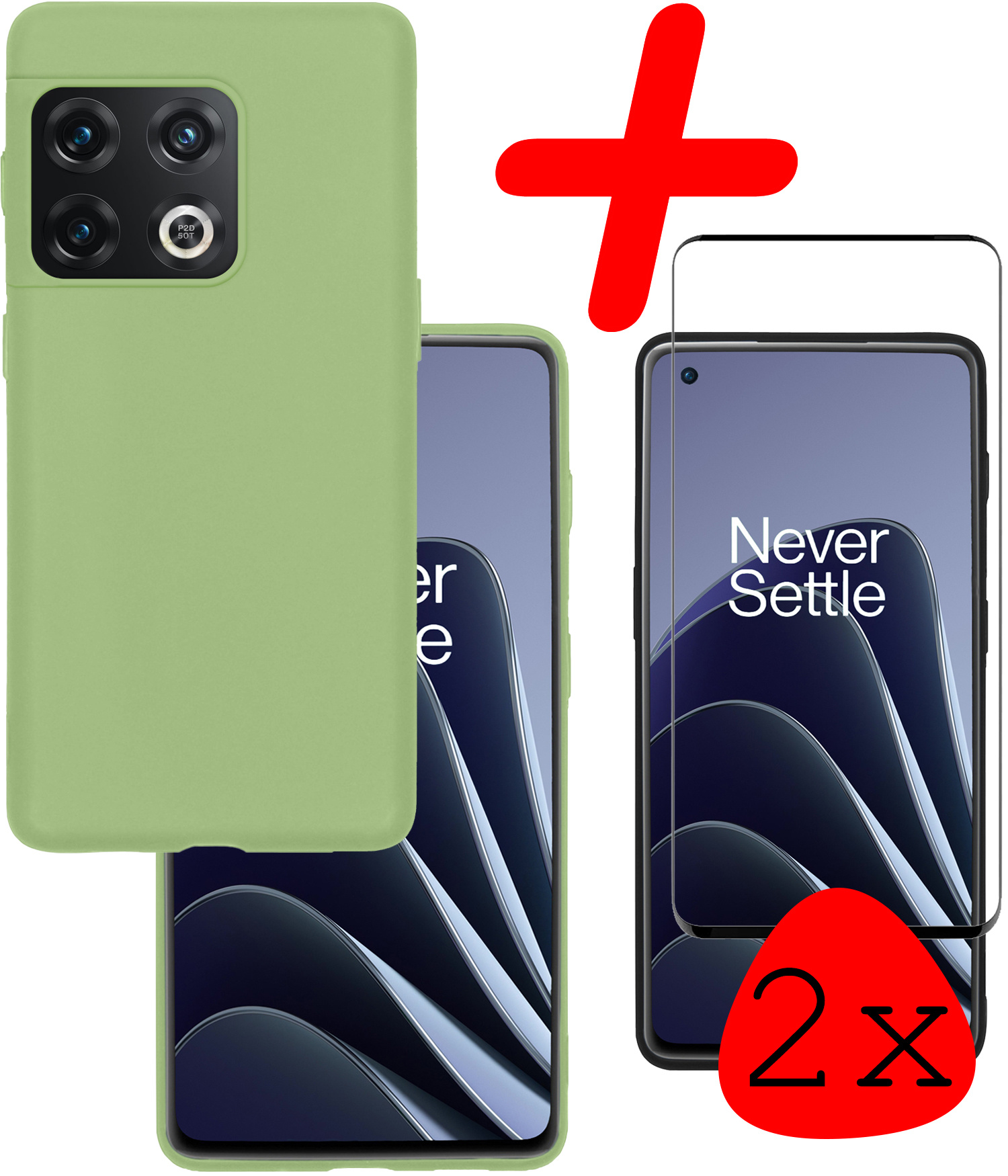 BASEY. Hoes Geschikt voor OnePlus 10 Pro Hoesje Siliconen Back Cover Case Met 2x Screenprotector - Hoesje Geschikt voor OnePlus 10 Pro Hoes Cover Hoesje - Groen