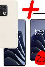 BASEY. Hoes Geschikt voor OnePlus 10 Pro Hoesje Siliconen Back Cover Case Met 2x Screenprotector - Hoesje Geschikt voor OnePlus 10 Pro Hoes Cover Hoesje - Wit