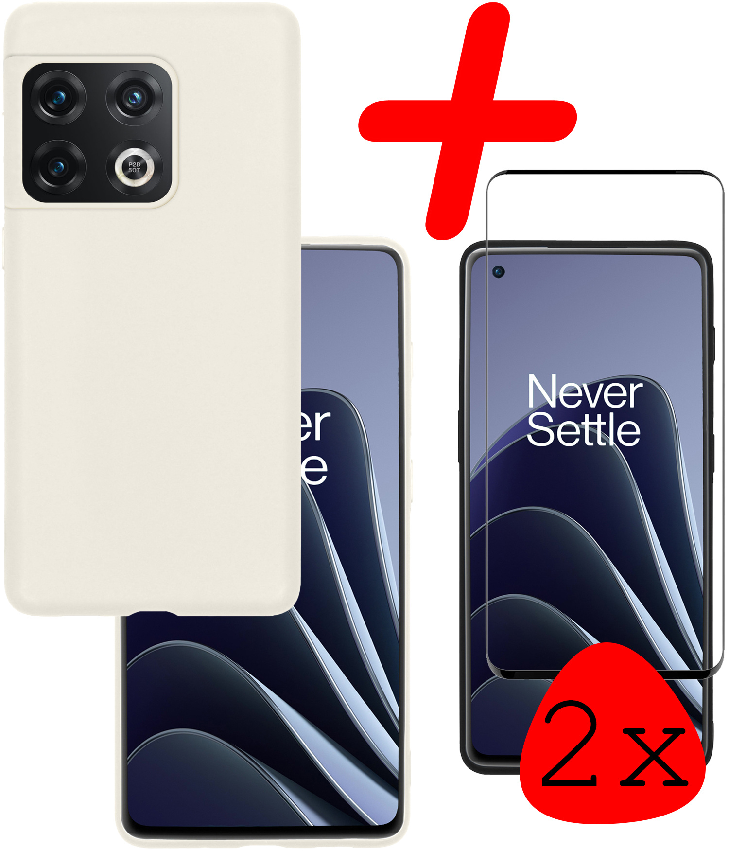 BASEY. Hoes Geschikt voor OnePlus 10 Pro Hoesje Siliconen Back Cover Case Met 2x Screenprotector - Hoesje Geschikt voor OnePlus 10 Pro Hoes Cover Hoesje - Wit