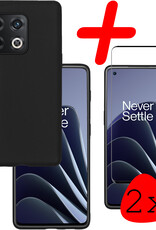 BASEY. Hoes Geschikt voor OnePlus 10 Pro Hoesje Siliconen Back Cover Case Met 2x Screenprotector - Hoesje Geschikt voor OnePlus 10 Pro Hoes Cover Hoesje - Zwart