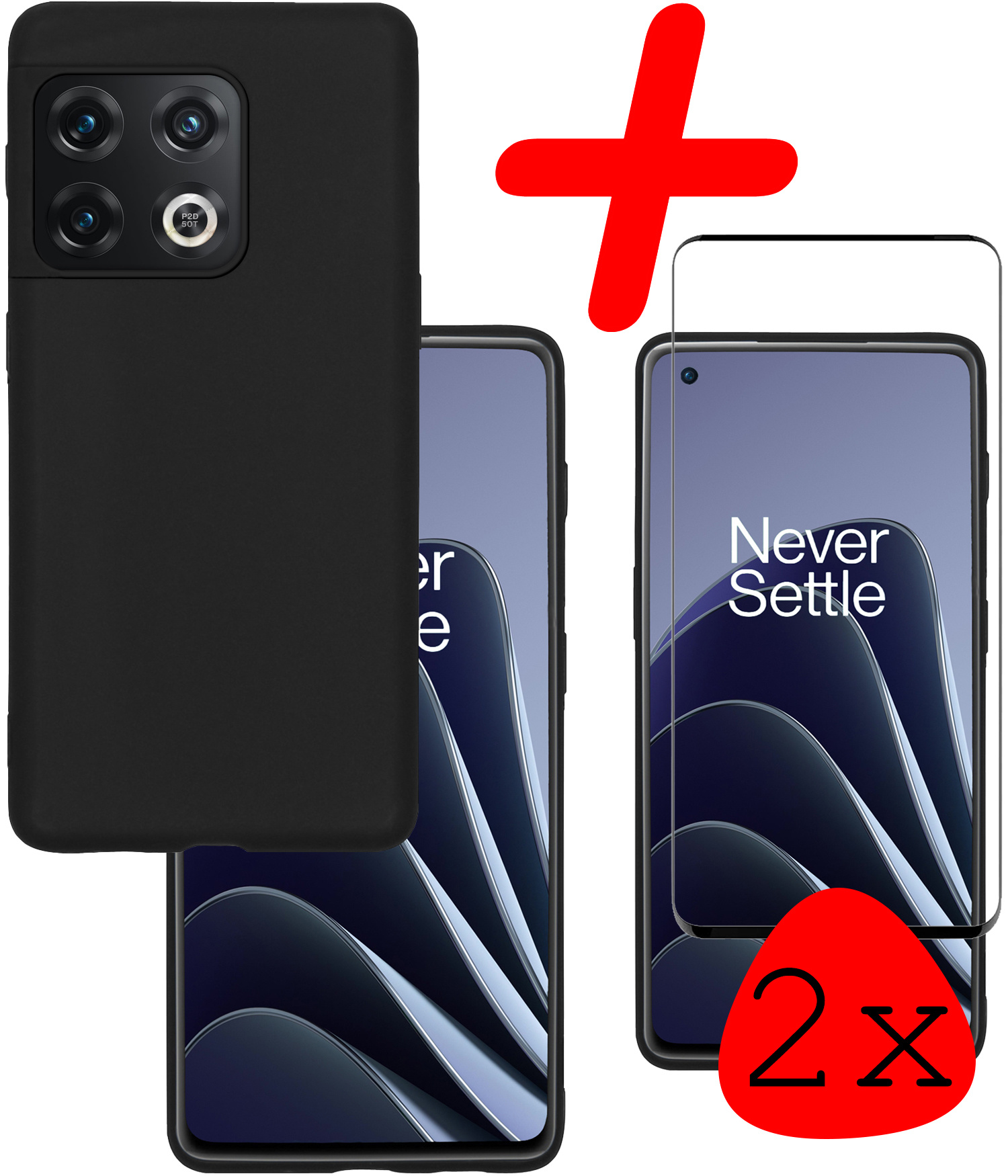 BASEY. Hoes Geschikt voor OnePlus 10 Pro Hoesje Siliconen Back Cover Case Met 2x Screenprotector - Hoesje Geschikt voor OnePlus 10 Pro Hoes Cover Hoesje - Zwart