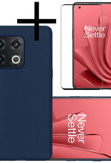NoXx Hoes Geschikt voor OnePlus 10 Pro Hoesje Cover Siliconen Back Case Hoes Met Screenprotector - Donkerblauw