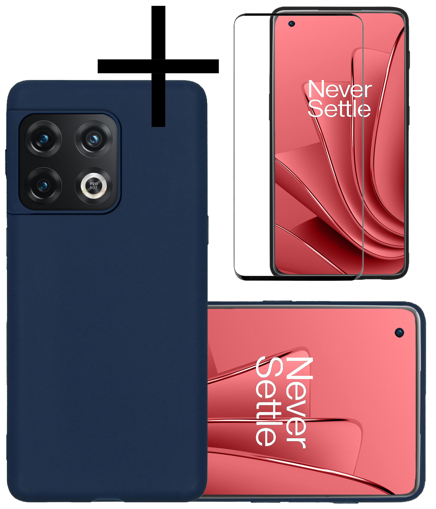 NoXx Hoes Geschikt voor OnePlus 10 Pro Hoesje Cover Siliconen Back Case Hoes Met Screenprotector - Donkerblauw