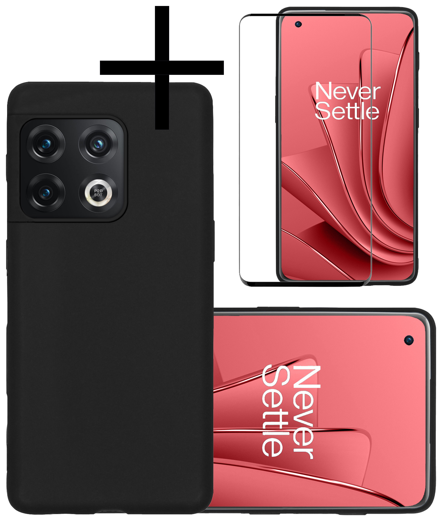 NoXx Hoes Geschikt voor OnePlus 10 Pro Hoesje Cover Siliconen Back Case Hoes Met Screenprotector - Zwart