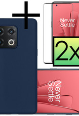 NoXx Hoes Geschikt voor OnePlus 10 Pro Hoesje Cover Siliconen Back Case Hoes Met 2x Screenprotector - Donkerblauw