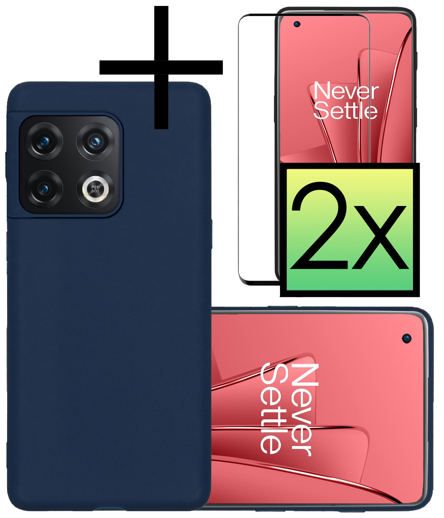 NoXx Hoes Geschikt voor OnePlus 10 Pro Hoesje Cover Siliconen Back Case Hoes Met 2x Screenprotector - Donkerblauw