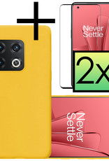 NoXx Hoes Geschikt voor OnePlus 10 Pro Hoesje Cover Siliconen Back Case Hoes Met 2x Screenprotector - Geel