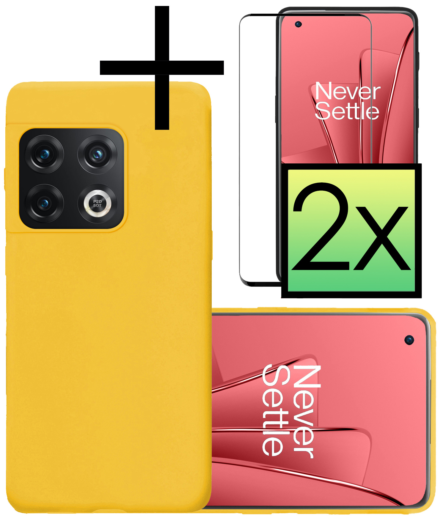 NoXx Hoes Geschikt voor OnePlus 10 Pro Hoesje Cover Siliconen Back Case Hoes Met 2x Screenprotector - Geel