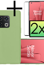 NoXx Hoes Geschikt voor OnePlus 10 Pro Hoesje Cover Siliconen Back Case Hoes Met 2x Screenprotector - Groen