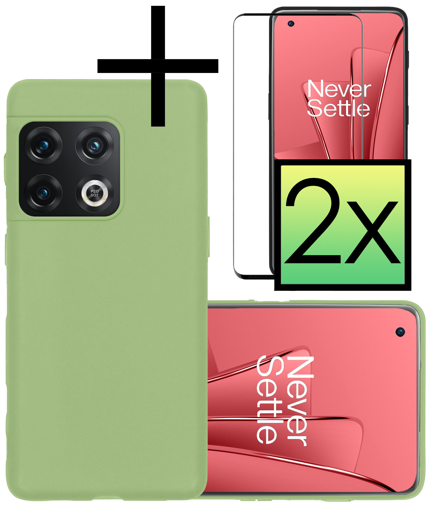 NoXx Hoes Geschikt voor OnePlus 10 Pro Hoesje Cover Siliconen Back Case Hoes Met 2x Screenprotector - Groen