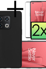 NoXx Hoes Geschikt voor OnePlus 10 Pro Hoesje Cover Siliconen Back Case Hoes Met 2x Screenprotector - Zwart