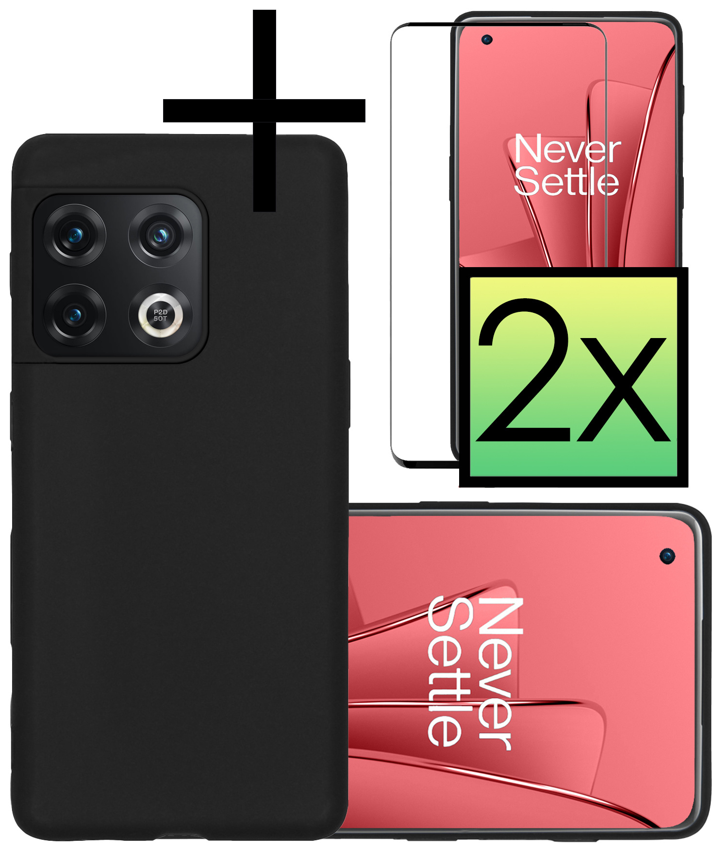 NoXx Hoes Geschikt voor OnePlus 10 Pro Hoesje Cover Siliconen Back Case Hoes Met 2x Screenprotector - Zwart