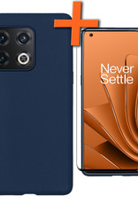 Nomfy Hoesje Geschikt voor OnePlus 10 Pro Hoesje Siliconen Cover Case Met Screenprotector - Hoes Geschikt voor OnePlus 10 Pro Hoes Back Case - Donkerblauw