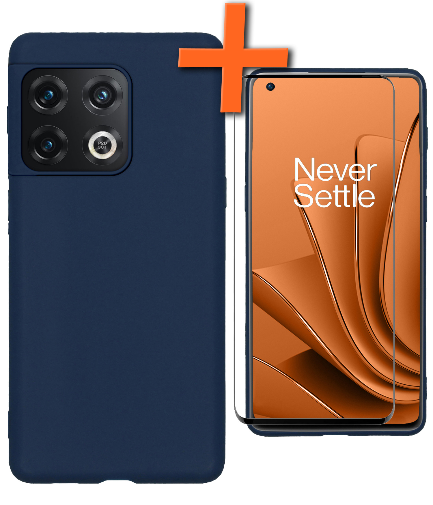 Nomfy Hoesje Geschikt voor OnePlus 10 Pro Hoesje Siliconen Cover Case Met Screenprotector - Hoes Geschikt voor OnePlus 10 Pro Hoes Back Case - Donkerblauw
