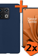 Nomfy Hoesje Geschikt voor OnePlus 10 Pro Hoesje Siliconen Cover Case Met 2x Screenprotector - Hoes Geschikt voor OnePlus 10 Pro Hoes Back Case - Donkerblauw