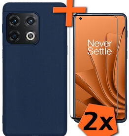 Nomfy Nomfy OnePlus 10 Pro Hoesje Siliconen Met 2x Screenprotector - Donkerblauw