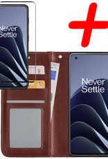 Hoes Geschikt voor OnePlus 10 Pro Hoesje Bookcase Hoes Flip Case Book Cover Met Screenprotector - Hoesje Geschikt voor OnePlus 10 Pro Hoes Book Case Hoesje - Bruin