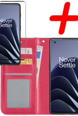 BASEY. Hoes Geschikt voor OnePlus 10 Pro Hoesje Bookcase Hoes Flip Case Book Cover Met Screenprotector - Hoesje Geschikt voor OnePlus 10 Pro Hoes Book Case Hoesje - Donkerroze