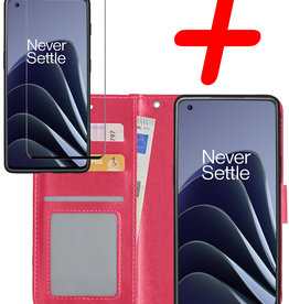 BASEY. OnePlus 10 Pro Hoesje Bookcase Donkerroze Met Screenprotector