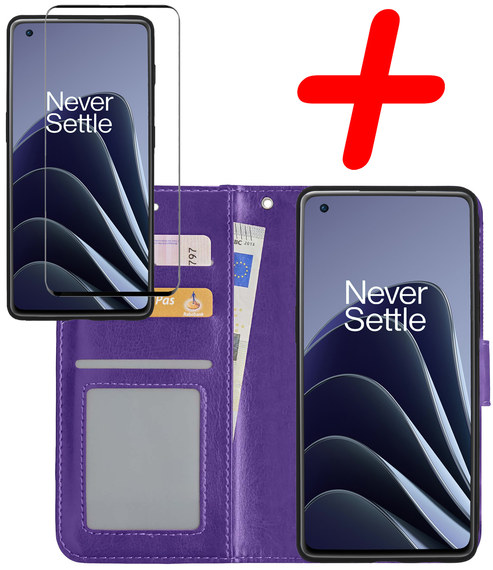 BASEY. Hoes Geschikt voor OnePlus 10 Pro Hoesje Bookcase Hoes Flip Case Book Cover Met Screenprotector - Hoesje Geschikt voor OnePlus 10 Pro Hoes Book Case Hoesje - Paars
