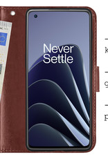 Hoes Geschikt voor OnePlus 10 Pro Hoesje Bookcase Hoes Flip Case Book Cover Met 2x Screenprotector - Hoesje Geschikt voor OnePlus 10 Pro Hoes Book Case Hoesje - Bruin