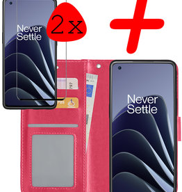 BASEY. OnePlus 10 Pro Hoesje Bookcase Donkerroze Met 2x Screenprotector