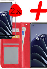 BASEY. Hoes Geschikt voor OnePlus 10 Pro Hoesje Bookcase Hoes Flip Case Book Cover Met 2x Screenprotector - Hoesje Geschikt voor OnePlus 10 Pro Hoes Book Case Hoesje - Rood