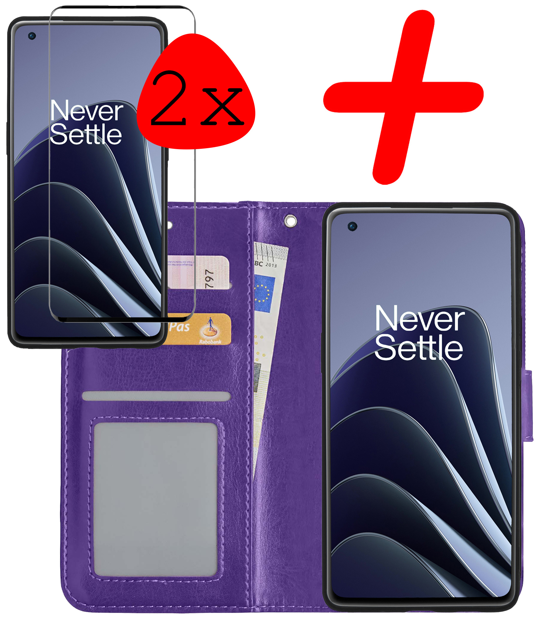 BASEY. Hoes Geschikt voor OnePlus 10 Pro Hoesje Bookcase Hoes Flip Case Book Cover Met 2x Screenprotector - Hoesje Geschikt voor OnePlus 10 Pro Hoes Book Case Hoesje - Paars