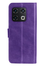 Hoes Geschikt voor OnePlus 10 Pro Hoesje Bookcase Hoes Flip Case Book Cover Met 2x Screenprotector - Hoesje Geschikt voor OnePlus 10 Pro Hoes Book Case Hoesje - Paars