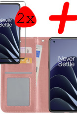BASEY. Hoes Geschikt voor OnePlus 10 Pro Hoesje Bookcase Hoes Flip Case Book Cover Met 2x Screenprotector - Hoesje Geschikt voor OnePlus 10 Pro Hoes Book Case Hoesje - Rosé goud
