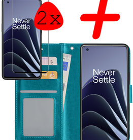 BASEY. OnePlus 10 Pro Hoesje Bookcase Turquoise Met 2x Screenprotector