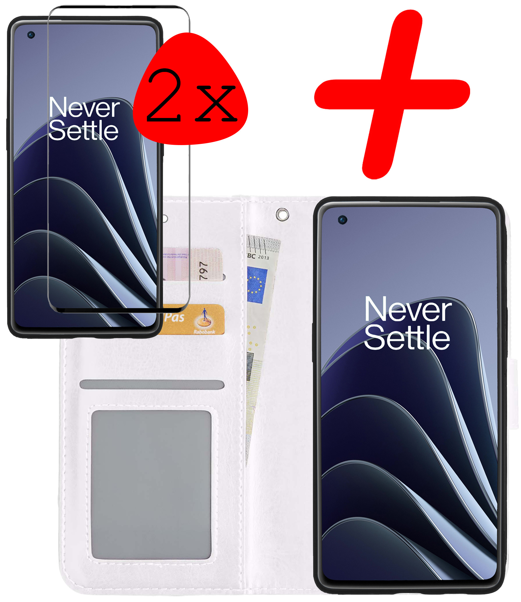 BASEY. Hoes Geschikt voor OnePlus 10 Pro Hoesje Bookcase Hoes Flip Case Book Cover Met 2x Screenprotector - Hoesje Geschikt voor OnePlus 10 Pro Hoes Book Case Hoesje - Wit