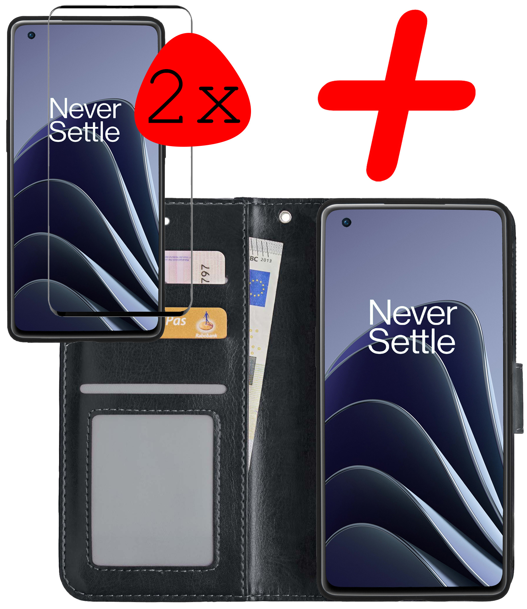BASEY. Hoes Geschikt voor OnePlus 10 Pro Hoesje Bookcase Hoes Flip Case Book Cover Met 2x Screenprotector - Hoesje Geschikt voor OnePlus 10 Pro Hoes Book Case Hoesje - Zwart