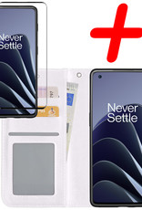 Hoes Geschikt voor OnePlus 10 Pro Hoesje Bookcase Hoes Flip Case Book Cover Met Screenprotector - Hoesje Geschikt voor OnePlus 10 Pro Hoes Book Case Hoesje - Wit