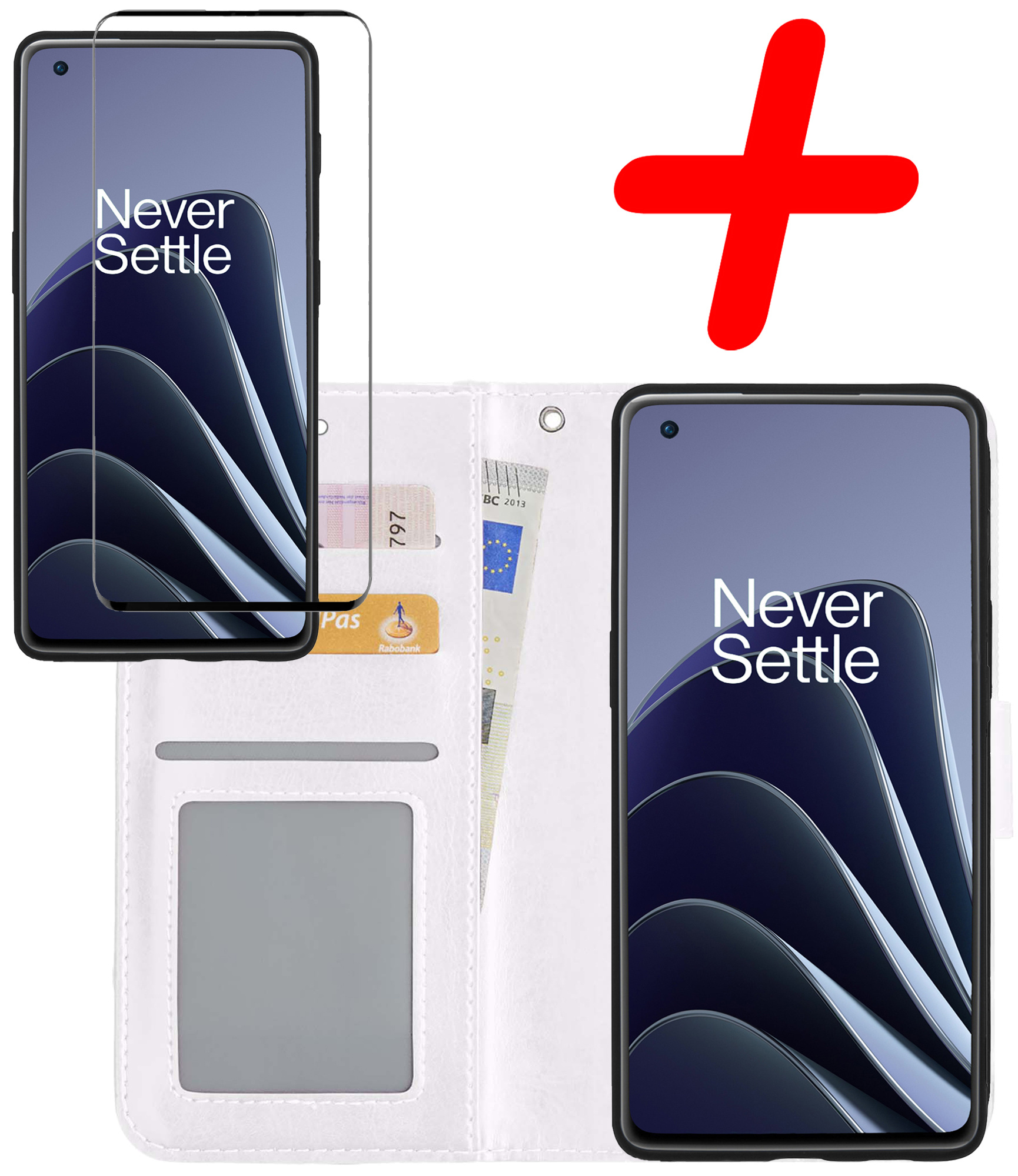 BASEY. Hoes Geschikt voor OnePlus 10 Pro Hoesje Bookcase Hoes Flip Case Book Cover Met Screenprotector - Hoesje Geschikt voor OnePlus 10 Pro Hoes Book Case Hoesje - Wit