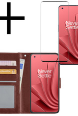 NoXx Hoes Geschikt voor OnePlus 10 Pro Hoesje Book Case Hoes Flip Cover Wallet Bookcase Met Screenprotector - Bruin