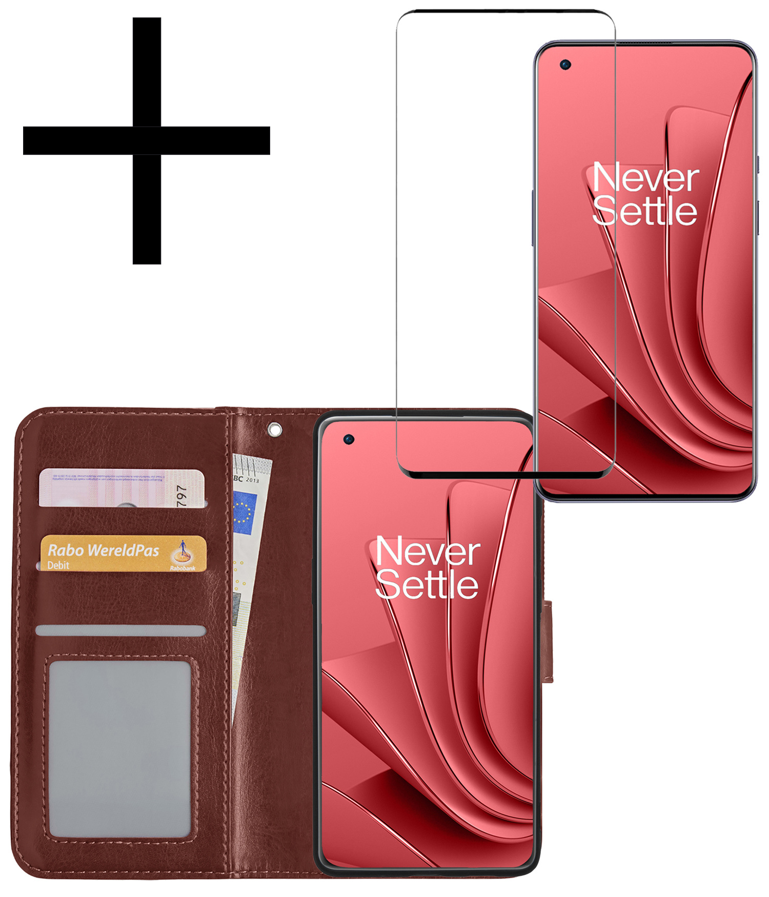 NoXx Hoes Geschikt voor OnePlus 10 Pro Hoesje Book Case Hoes Flip Cover Wallet Bookcase Met Screenprotector - Bruin