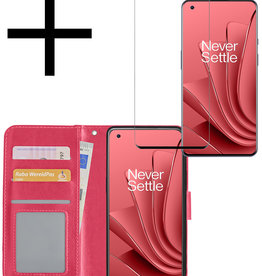 NoXx NoXx OnePlus 10 Pro Hoesje Bookcase Donkerroze Met Screenprotector