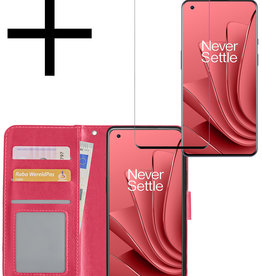NoXx OnePlus 10 Pro Hoesje Bookcase Donkerroze Met Screenprotector