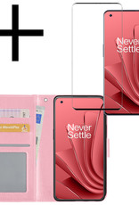 NoXx Hoes Geschikt voor OnePlus 10 Pro Hoesje Book Case Hoes Flip Cover Wallet Bookcase Met Screenprotector - Lichtroze
