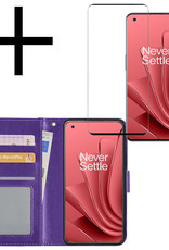 Hoes Geschikt voor OnePlus 10 Pro Hoesje Book Case Hoes Flip Cover Wallet Bookcase Met Screenprotector - Paars