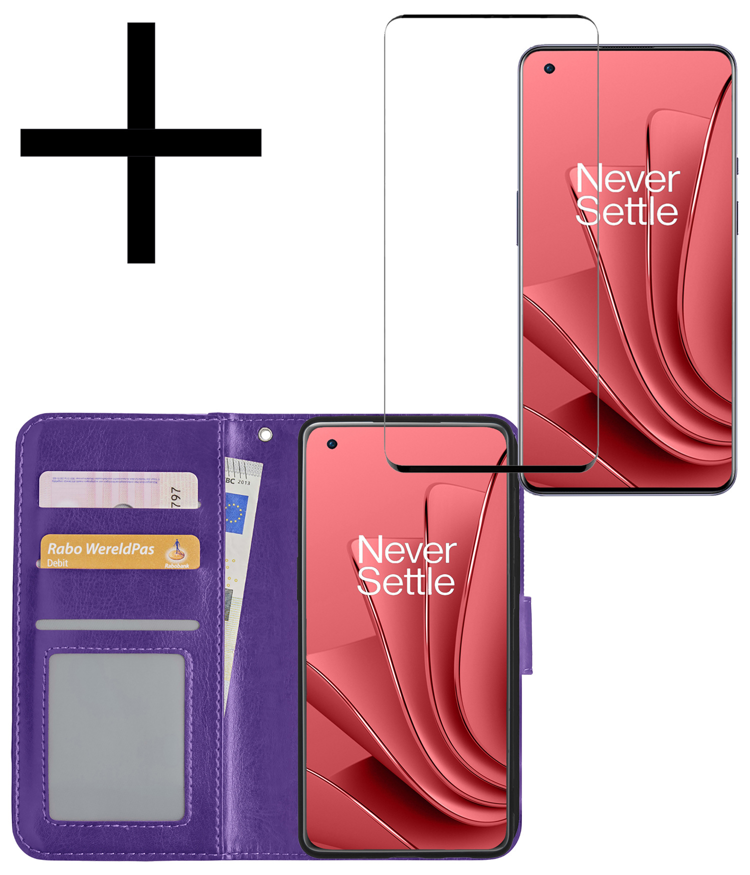 NoXx Hoes Geschikt voor OnePlus 10 Pro Hoesje Book Case Hoes Flip Cover Wallet Bookcase Met Screenprotector - Paars