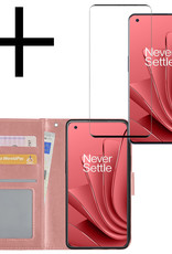 NoXx Hoes Geschikt voor OnePlus 10 Pro Hoesje Book Case Hoes Flip Cover Wallet Bookcase Met Screenprotector - Rosé goud
