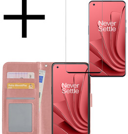 NoXx OnePlus 10 Pro Hoesje Bookcase Rose Goud Met Screenprotector