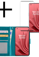 NoXx Hoes Geschikt voor OnePlus 10 Pro Hoesje Book Case Hoes Flip Cover Wallet Bookcase Met Screenprotector - Turquoise