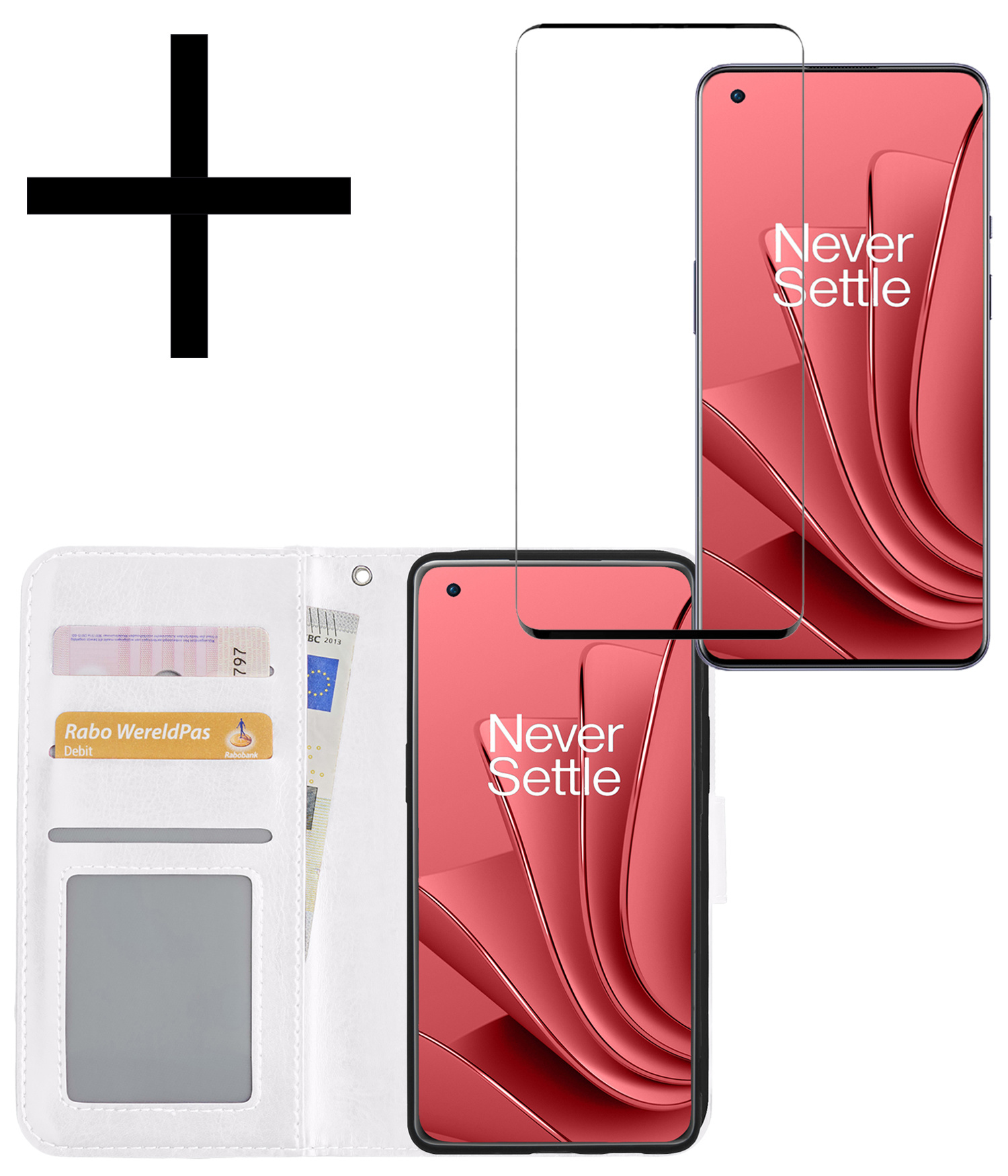 NoXx Hoes Geschikt voor OnePlus 10 Pro Hoesje Book Case Hoes Flip Cover Wallet Bookcase Met Screenprotector - Wit