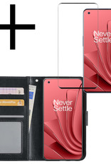 Hoes Geschikt voor OnePlus 10 Pro Hoesje Book Case Hoes Flip Cover Wallet Bookcase Met Screenprotector - Zwart