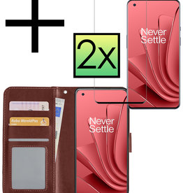 NoXx OnePlus 10 Pro Hoesje Bookcase Bruin Met 2x Screenprotector