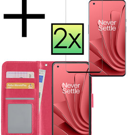 NoXx OnePlus 10 Pro Hoesje Bookcase Donkerroze Met 2x Screenprotector