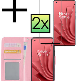 NoXx OnePlus 10 Pro Hoesje Bookcase Lichtroze Met 2x Screenprotector